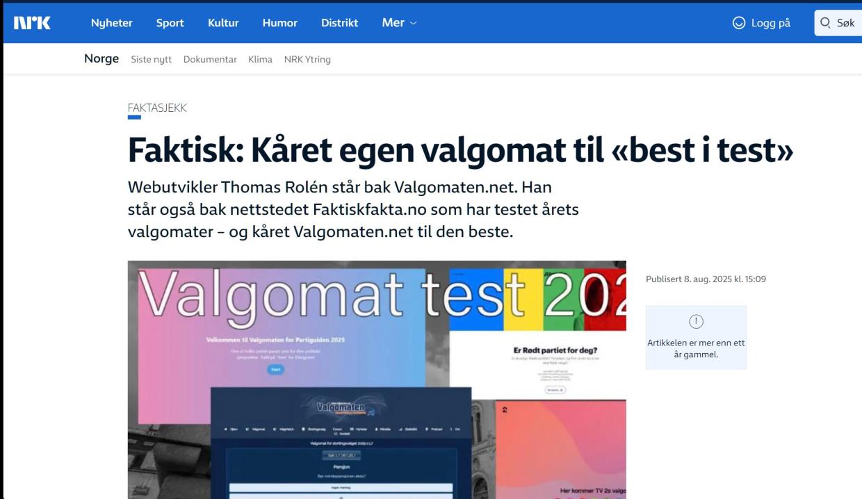 Faktasjekk NRK. Kåret IT Utvikler egen valgomat til best i test?